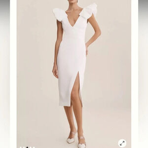NWT Rebecca Vallance V Neck Midi Dress Color Ivory Size 4